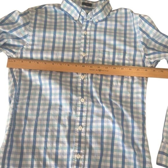 J Crew Blue and White Checked Long Sleeves Button Down Slim Shirt Size Small - Picture 3 of 7